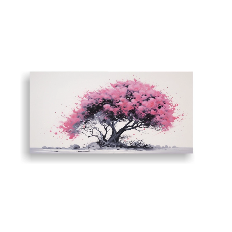 CUADRO DE ACACIA EN COLORES NEGRO Y ROSA, IMPRESIONANTE PINTURA ABSTRACTA DE ALTA CALIDAD 120X60CM - 1