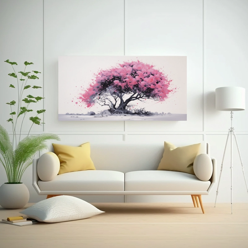 CUADRO DE ACACIA EN COLORES NEGRO Y ROSA, IMPRESIONANTE PINTURA ABSTRACTA DE ALTA CALIDAD 120X60CM - 2