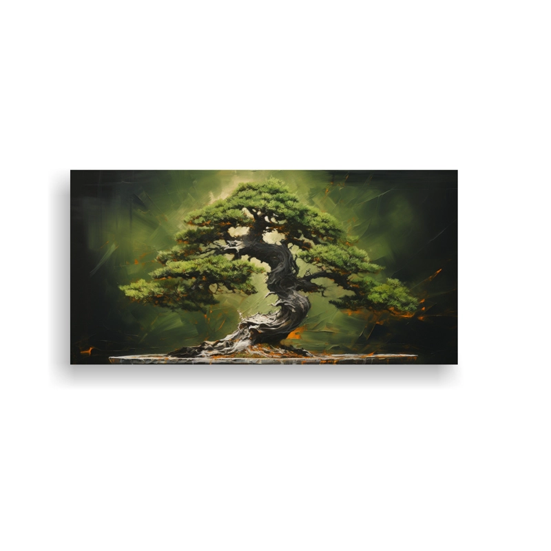 CUADRO MODERNO DE ÁRBOL DE ABETO BONSÁI CON FIGURAS ABSTRACTAS EN ALTA CALIDAD 40X20CM - 1