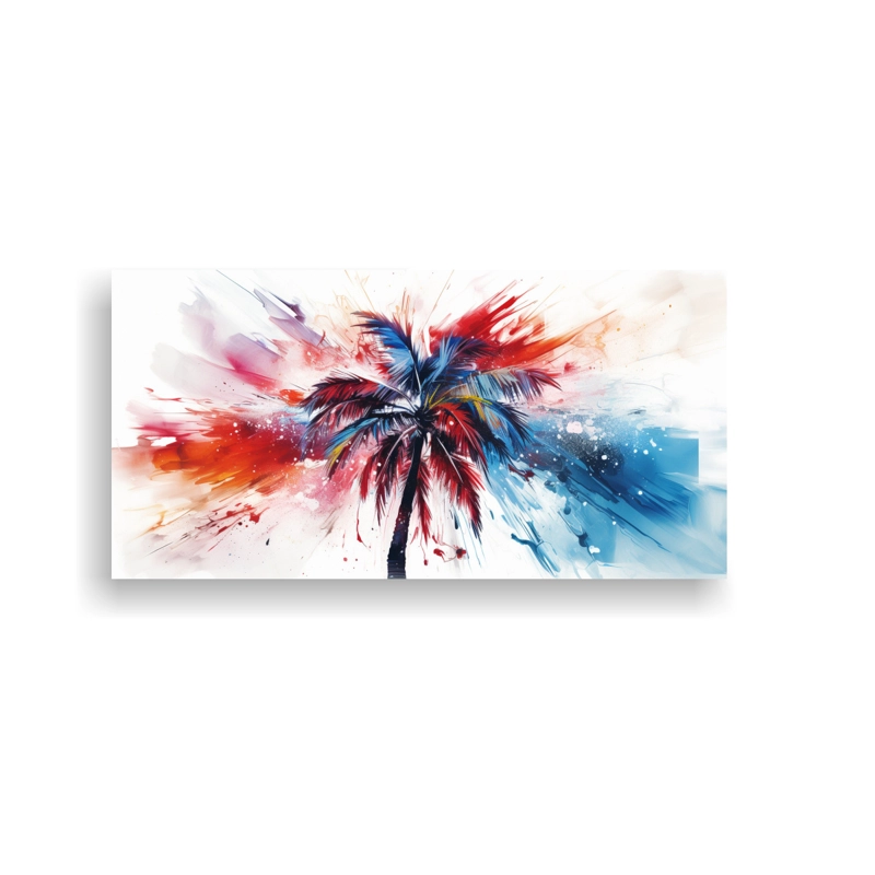 PINTURA ABSTRACTA DE PALMERA CON COLORES ROJO Y AZUL PARA DECORACIÓN 160X80CM - 1