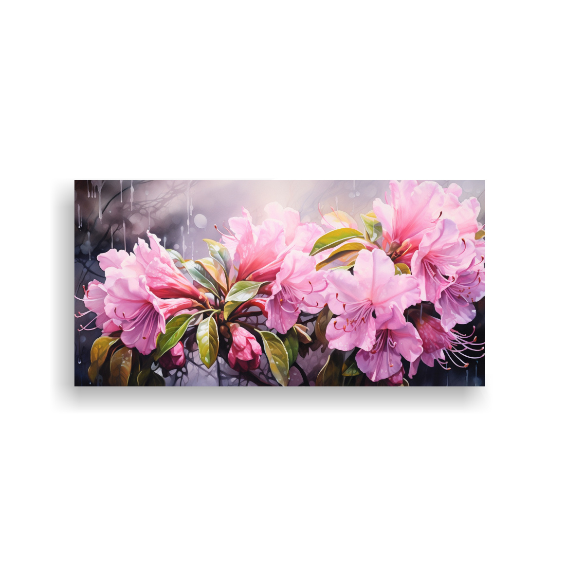 PINTURA DECORATIVA DE ARTE FINO CON SENSIBILIDAD ARTÍSTICA: FLORES DE RODODENDROS EN COLO 40X20CM - 1