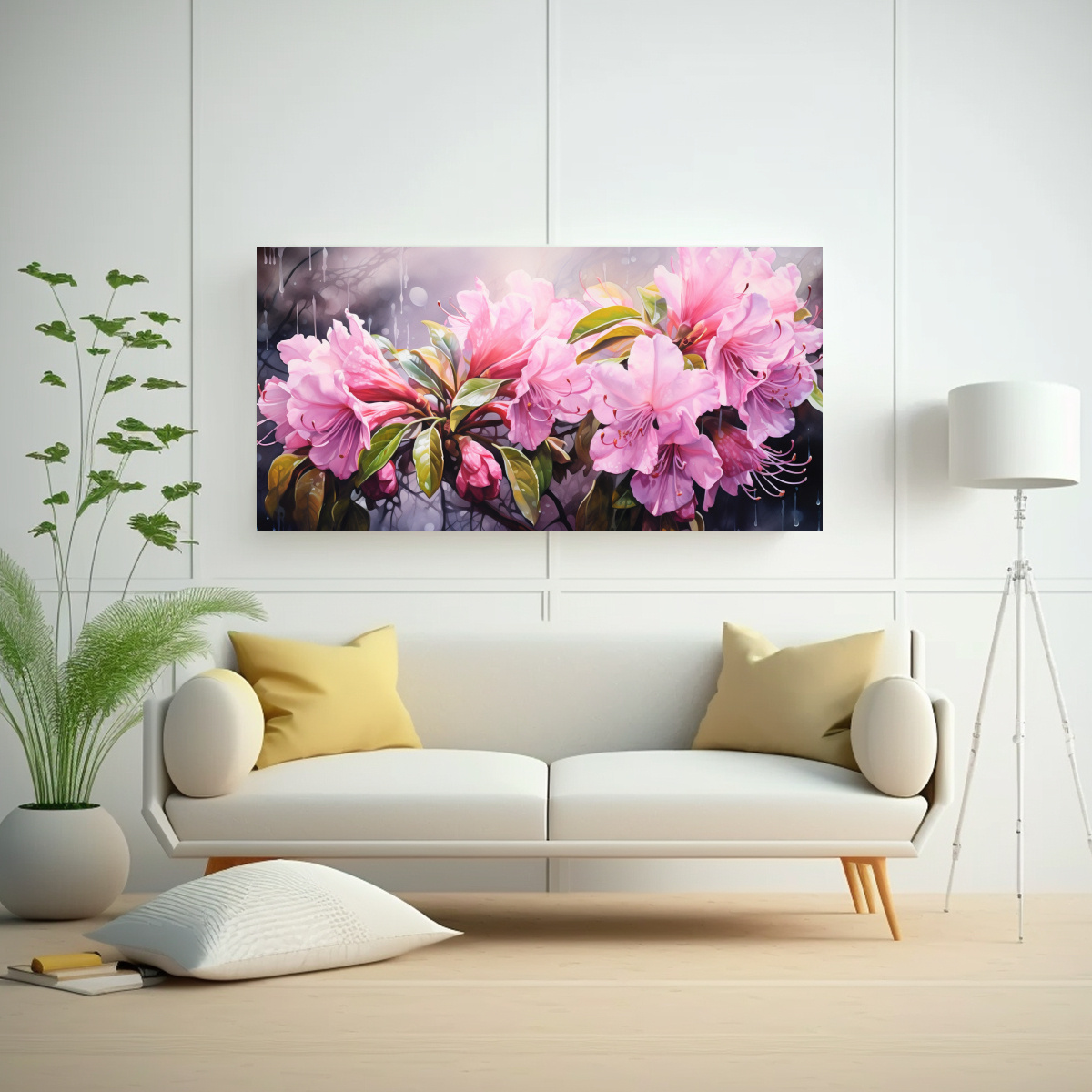 PINTURA DECORATIVA DE ARTE FINO CON SENSIBILIDAD ARTÍSTICA: FLORES DE RODODENDROS EN COLO 40X20CM - 2
