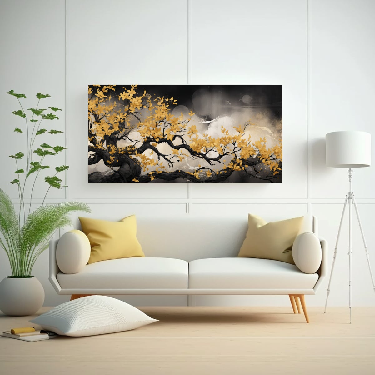 CUADRO DE ALTA CALIDAD: CREATIVIDAD EN UN ÁRBOL ACACIA EN COLORES ORO Y NEGRO  ATMÓSFERA 40X20CM - 2