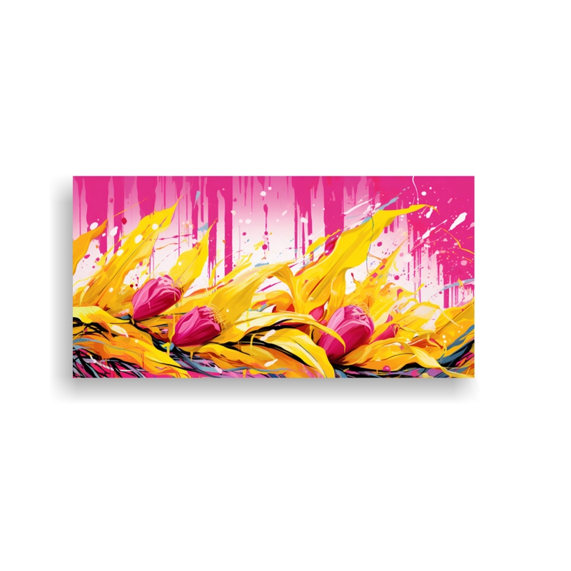 CUADRO DE TELA CON ADORNO DE COLORES DE MAÍZ EN AMARILLO Y ROSA, ATMÓSFERA NEONOIR 40X20CM - 1