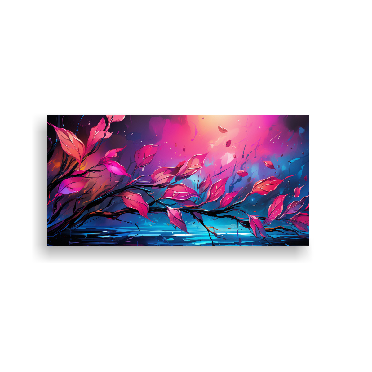 PINTURAS DECORATIVAS MODERNAS DE COMPOSICIÓN REFLEJO DE HOJAS DE BAMBÚ EN TURQUESA Y ROS 60X30CM - 1