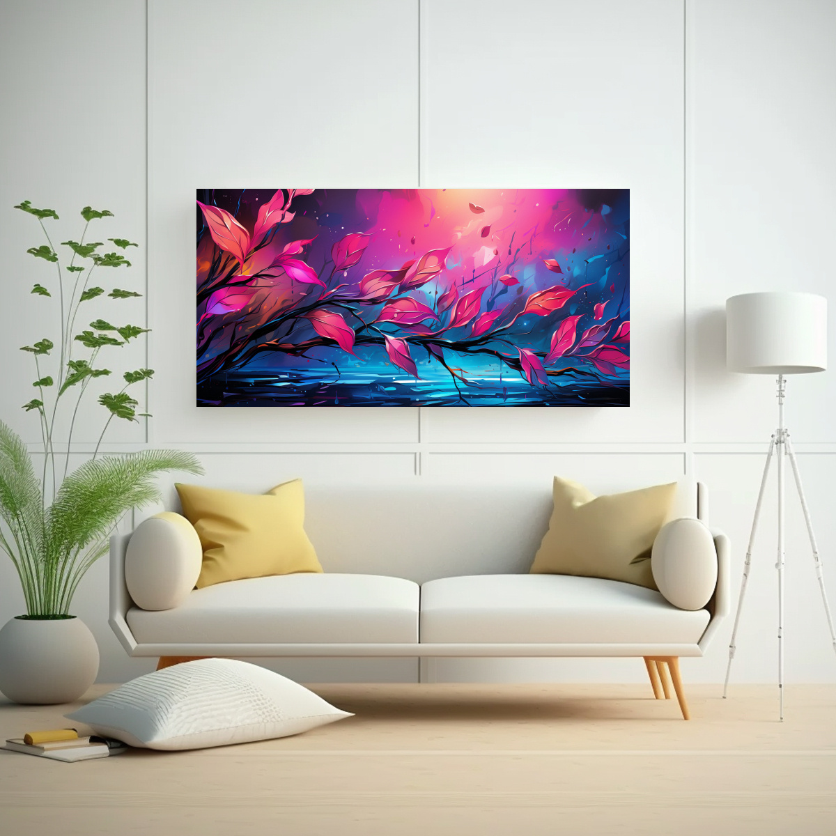 PINTURAS DECORATIVAS MODERNAS DE COMPOSICIÓN REFLEJO DE HOJAS DE BAMBÚ EN TURQUESA Y ROS 60X30CM - 2