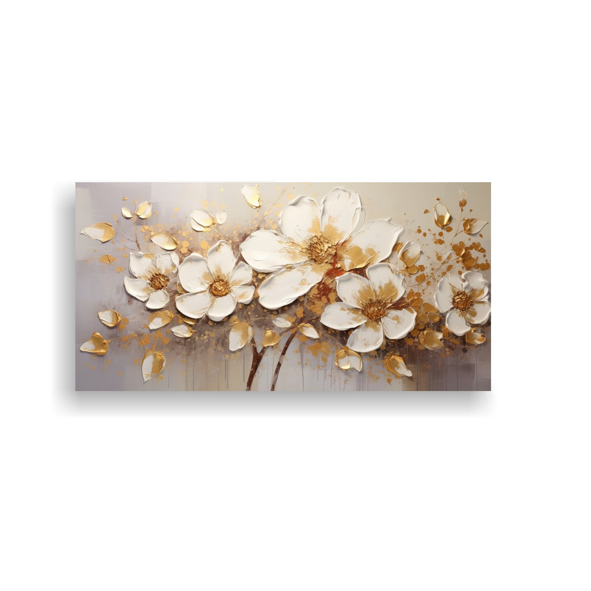 PINTURA EN LIENZO DE FLORES EN COLORES DORADOS AL ESTILO DE DECORACIÓN DE ARTE DE PARED A 40X20CM - 1