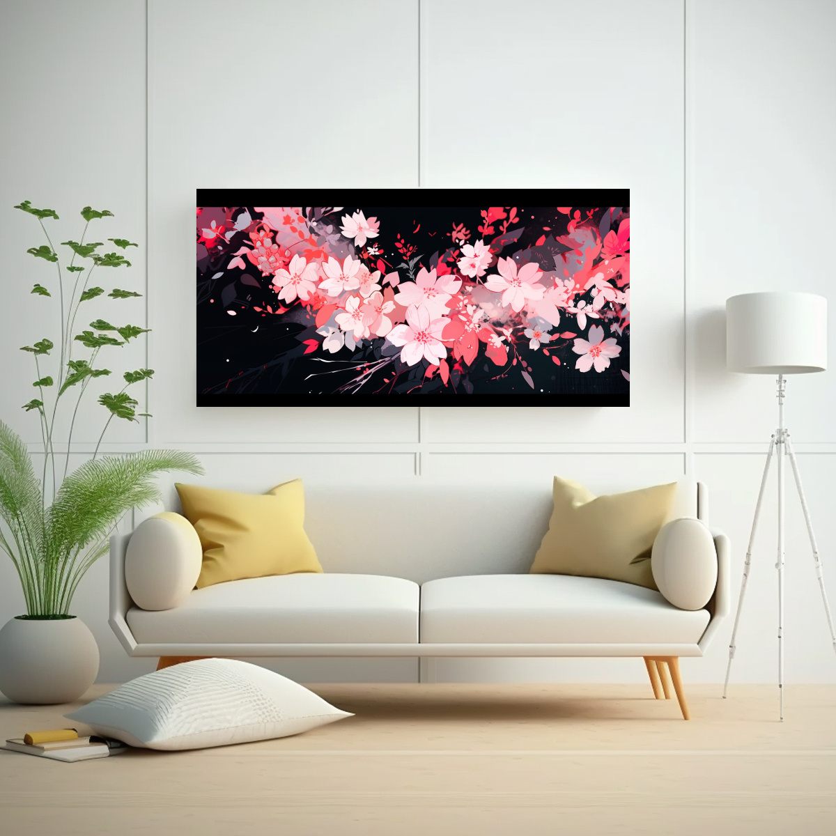 PINTURA DECORATIVA ESTILO NEONOIR CON ATMÓSFERA EN COLORES BLANCO Y ROSA DE CANVA TEMA LI 80X40CM - 2