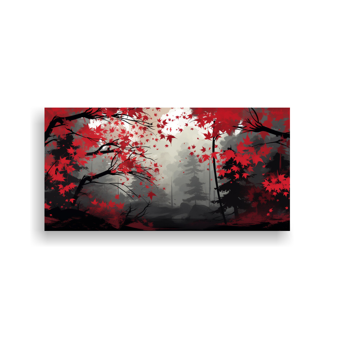 PINTURAS DE DECORACIÓN CON DISEÑO CLÁSICO DE ÁRBOLES DE ARCE EN COLORES ROJO Y NEGRO E 140X70CM - 1