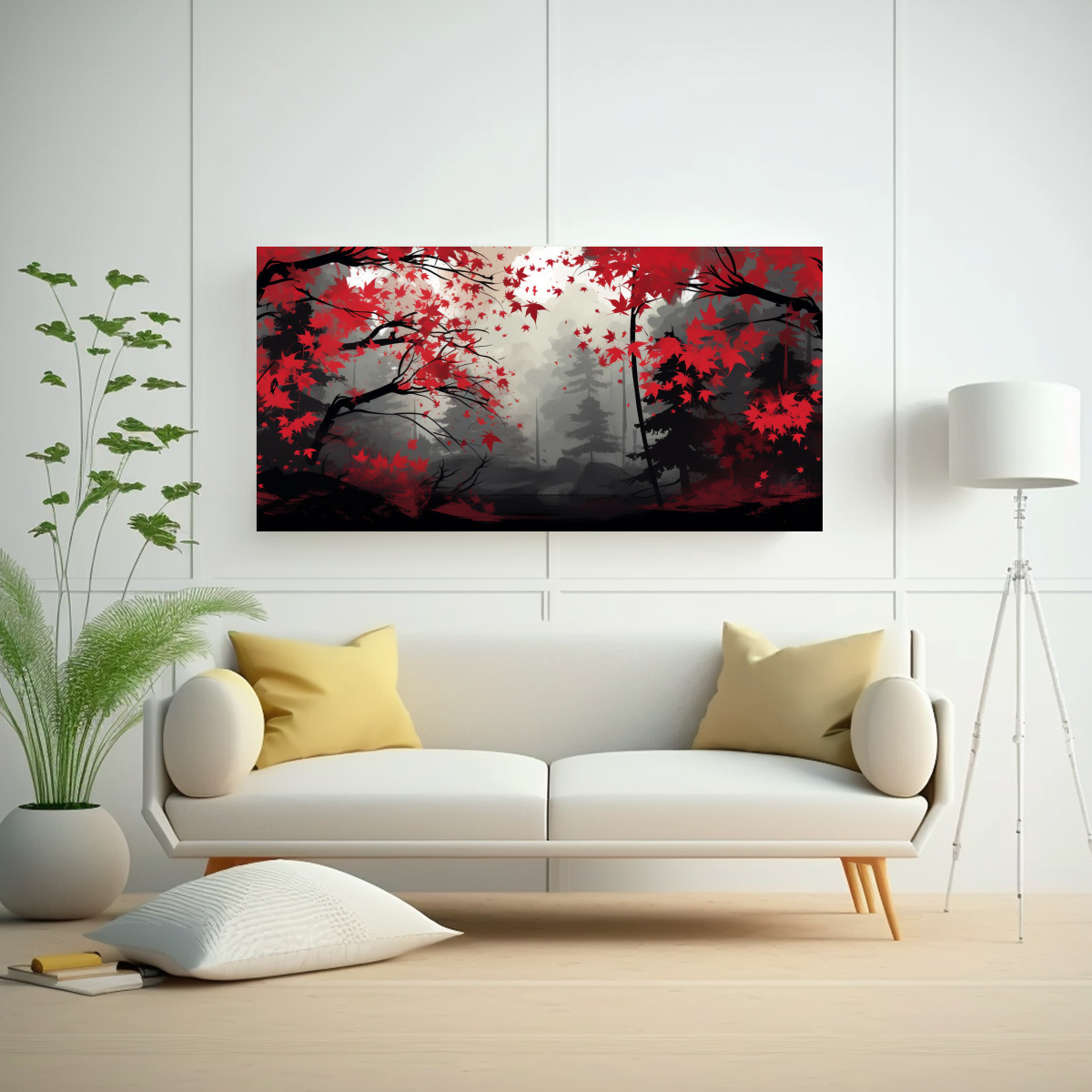 PINTURAS DE DECORACIÓN CON DISEÑO CLÁSICO DE ÁRBOLES DE ARCE EN COLORES ROJO Y NEGRO E 140X70CM - 2