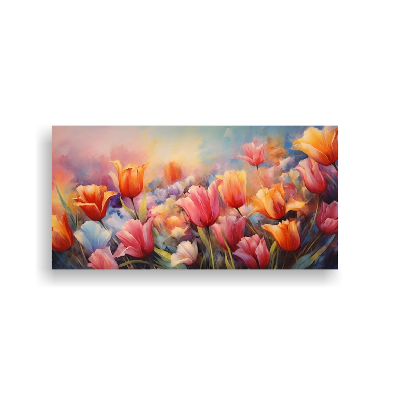 PINTURA ABSTRACTA DE TULIPANES EN TELA DE LIENZO CON TEXTURA DETALLADA EN ÓLEO ESTILO ALT 40X20CM - 1