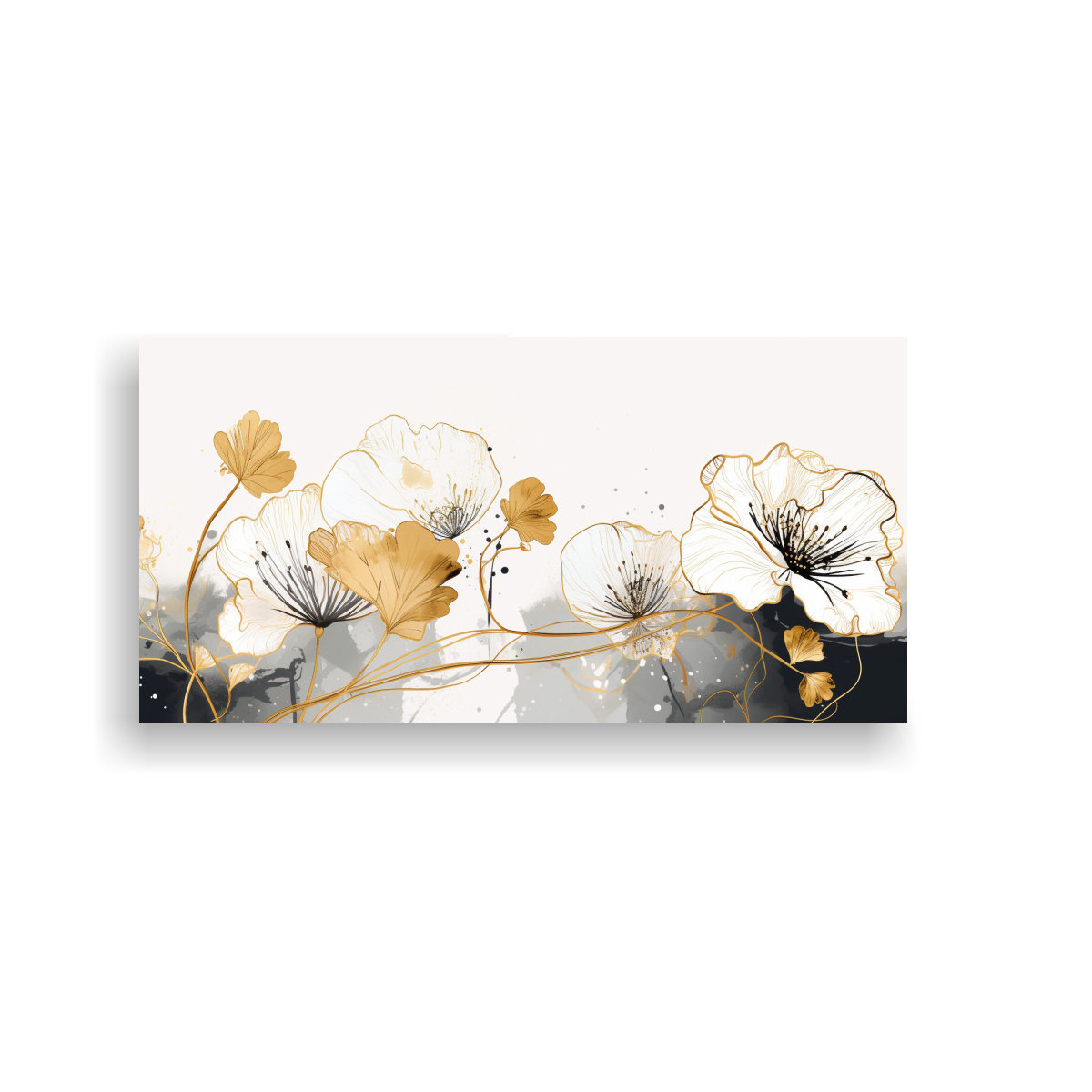 PINTURAS DECORATIVAS TEMÁTICAS DE CILANTRO EN COLORES BLANCO Y DORADO CON ATMÓSFERA NEON 100X50CM - 1