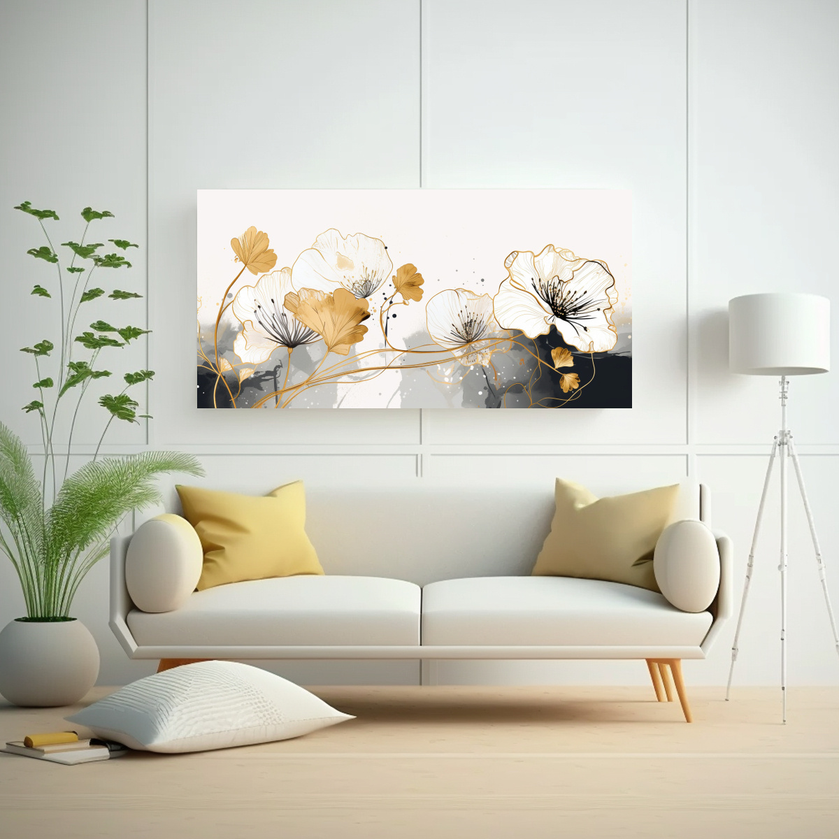 PINTURAS DECORATIVAS TEMÁTICAS DE CILANTRO EN COLORES BLANCO Y DORADO CON ATMÓSFERA NEON 100X50CM - 2