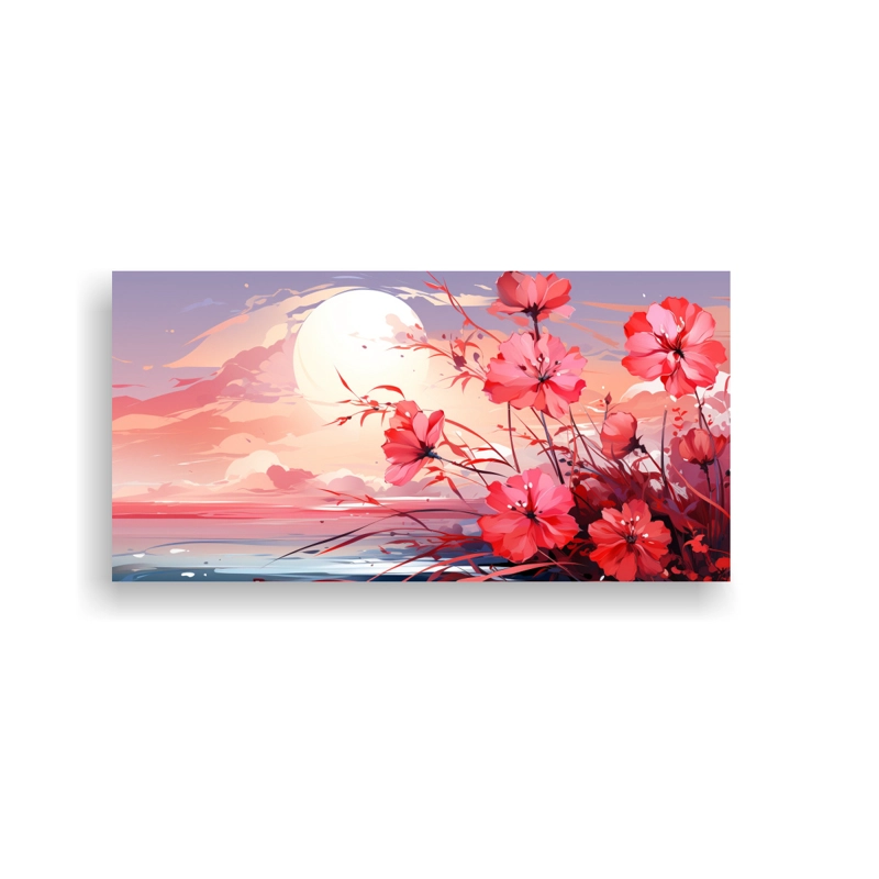 CUADRO FOTOGRAFÍA BRILLANTE A BASE DE CAÑA DE AZÚCAR EN COLORES ROJO Y ROSA ATMOSFERA N 140X70CM - 1