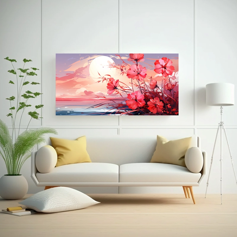 CUADRO FOTOGRAFÍA BRILLANTE A BASE DE CAÑA DE AZÚCAR EN COLORES ROJO Y ROSA ATMOSFERA N 140X70CM - 2