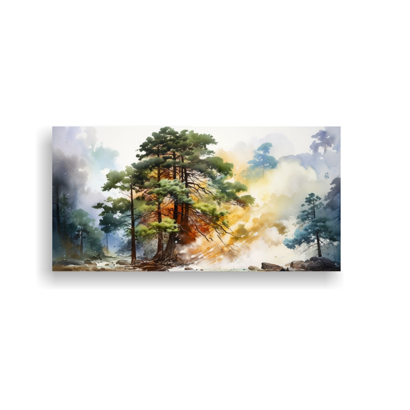 PINTURA ABSTRACTA IMPACTANTE DE ÁRBOL DE SECUOYA DORADO Y AZUL EN LIENZO 120X60CM - 1