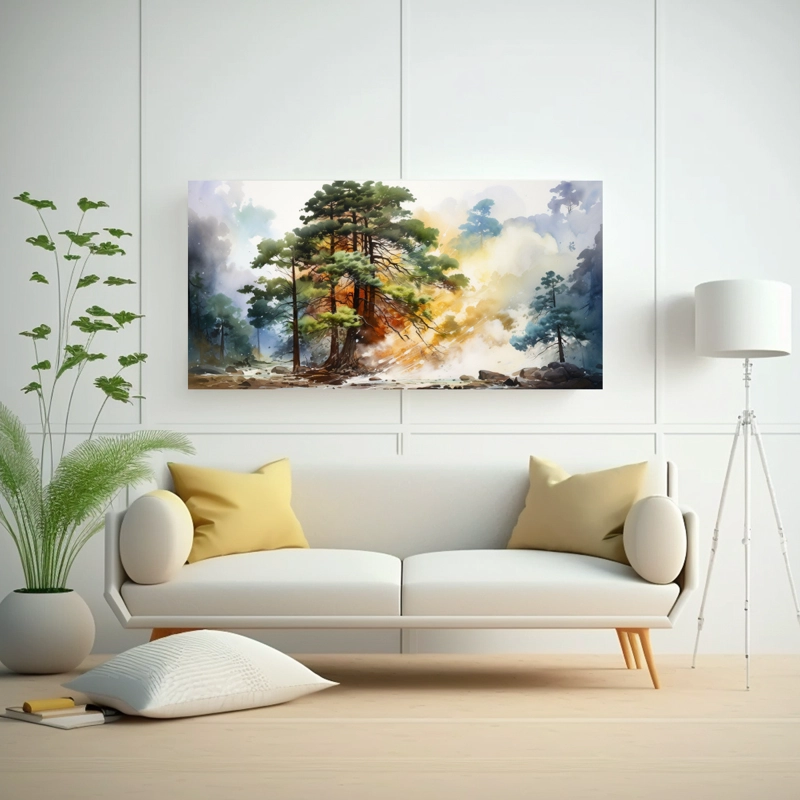 PINTURA ABSTRACTA IMPACTANTE DE ÁRBOL DE SECUOYA DORADO Y AZUL EN LIENZO 120X60CM - 2