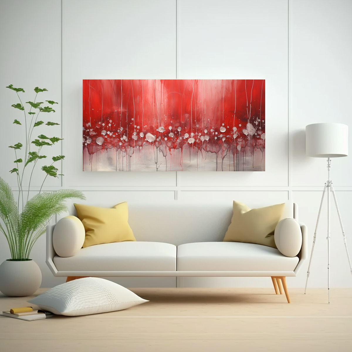 PINTURA DE PARED VINTAGE EN ROJO Y PLATA EN ESTILO VISUAL 160X80CM - 2