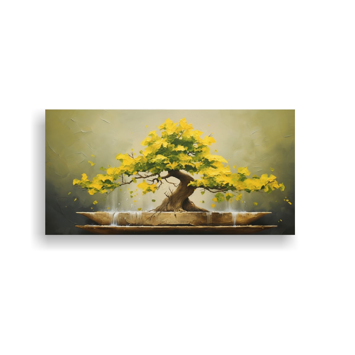 TELA EN BASTIDOR PATRON GINKGO BILOBA BONSAI PINTURA ABSTRACTA DE ALTA DETALLE 120X60CM - 1