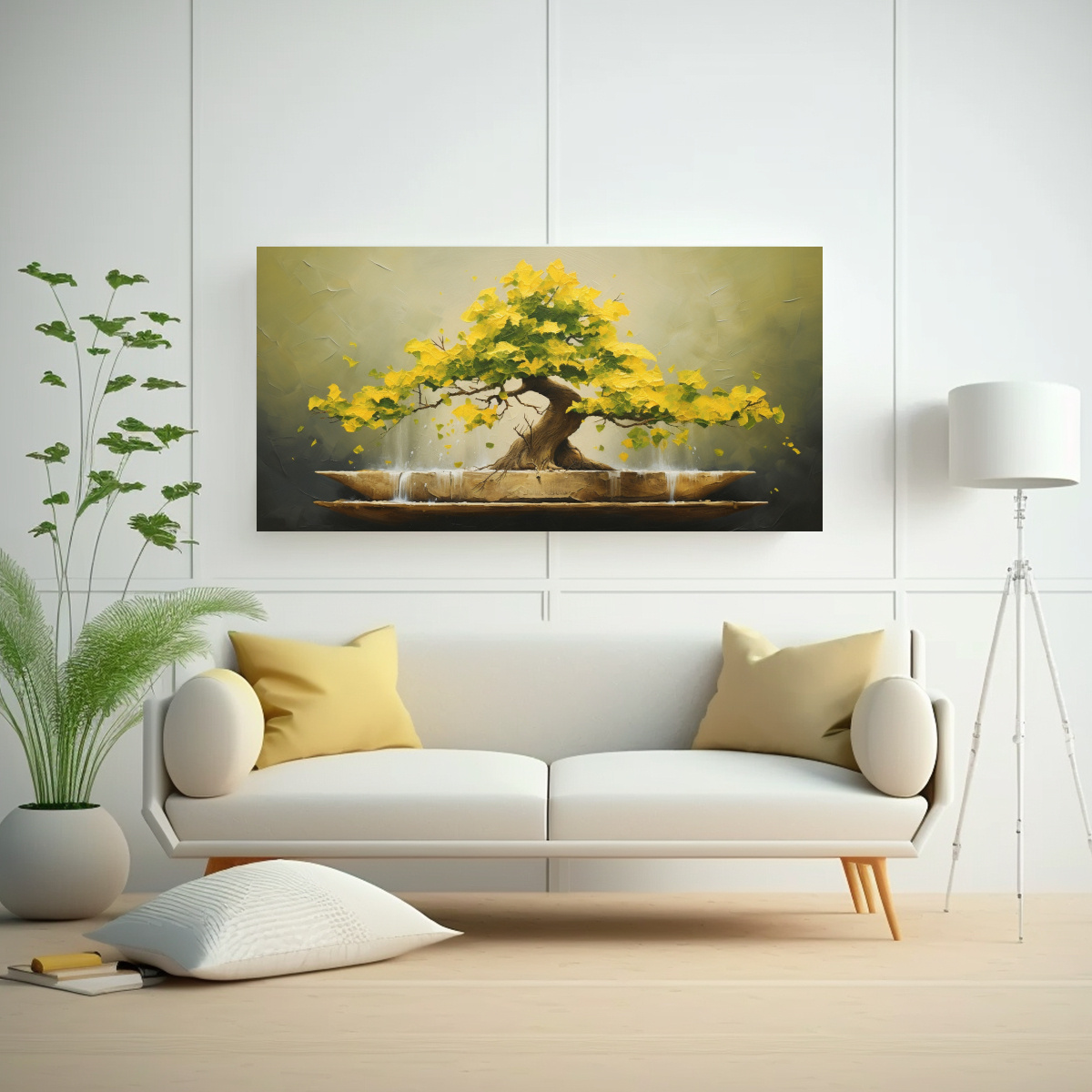 TELA EN BASTIDOR PATRON GINKGO BILOBA BONSAI PINTURA ABSTRACTA DE ALTA DETALLE 120X60CM - 2