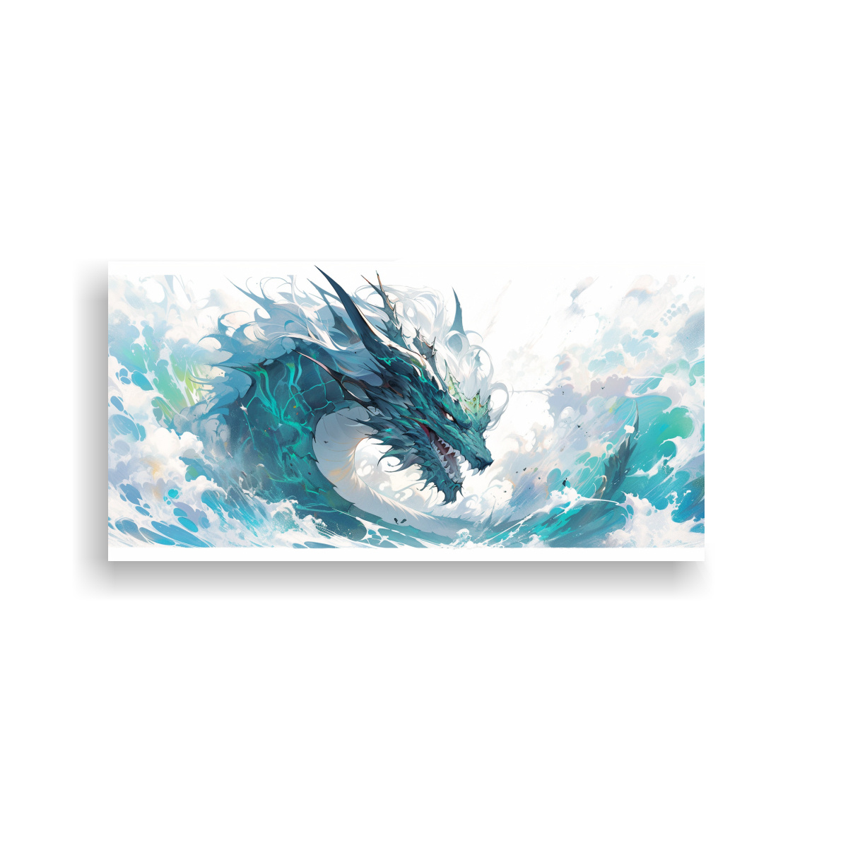 PINTURA DECORATIVA VINTAGE DE UN DRAGÓN EN ACUARELAS Y COLORES TURQUESA ESTILO NEO POP AR 140X70CM - 1