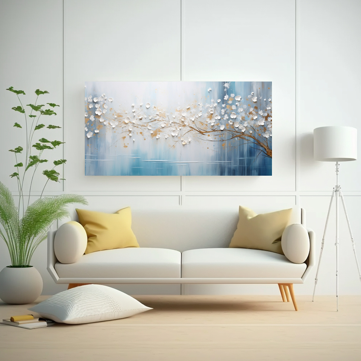 CUADRO COLORES INTERIORES ESTILO PINTURA EN BLANCO Y ORO 100X50CM - 2