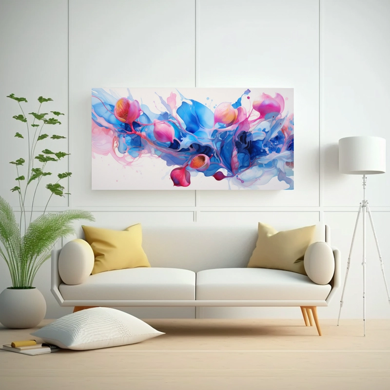 PINTURA ABSTRACTA ACUARELA EN BASTIDOR DE TELA VINTAGE 40X20CM - 2