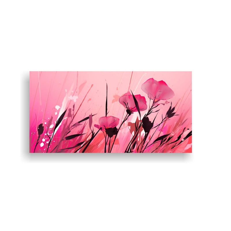 LIENZO DE TELA ESTILO GALERÍA MINIMALISTA EN TONOS ROSA Y HIERBAS DE LIMONCILLO AMBIENTE  60X30CM - 1
