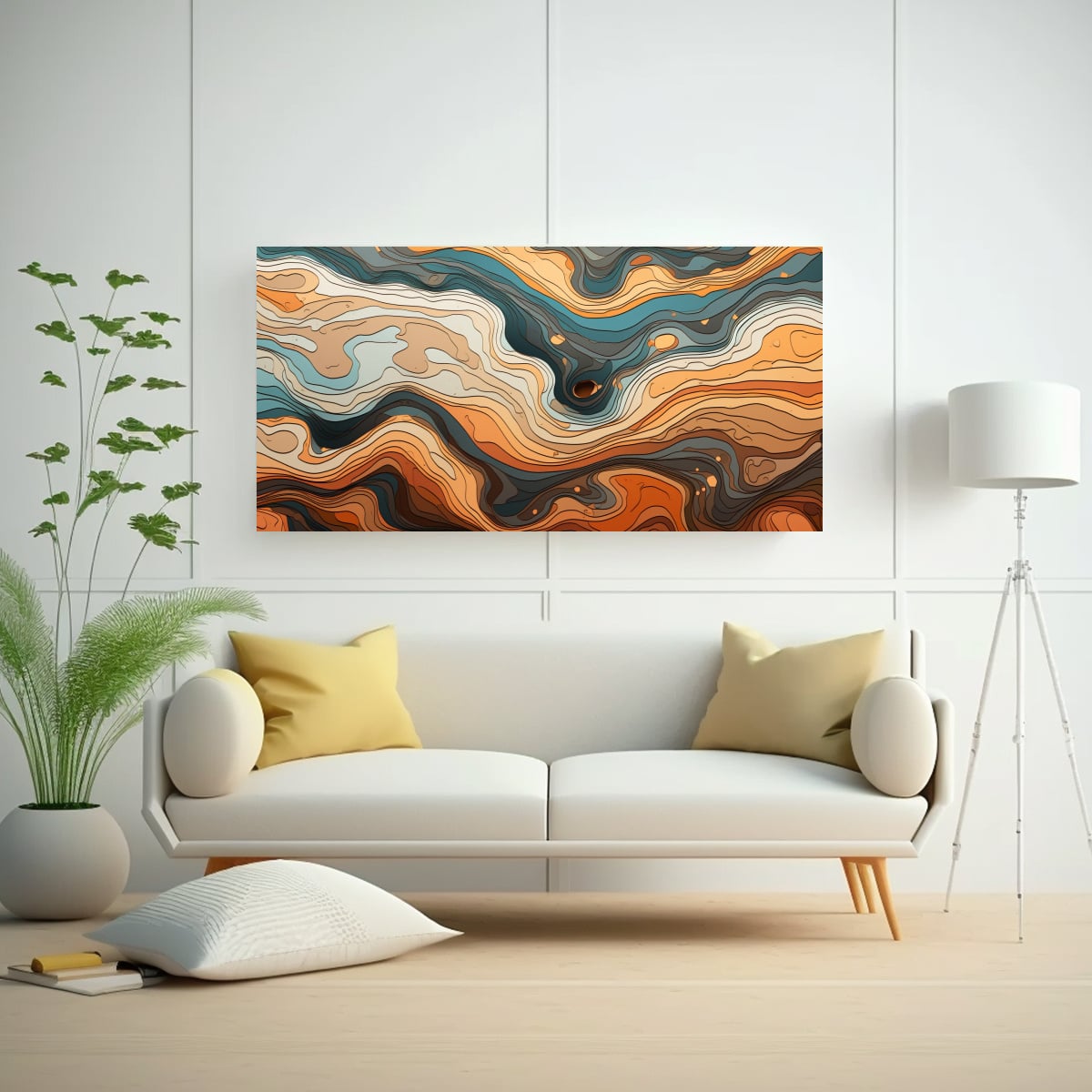 PINTURAS DECORATIVAS DE LIENZO VERTICAL CON CONTORNOS ABSTRACTOS DE TERRENOS INEXPLORADOS 140X70CM - 2