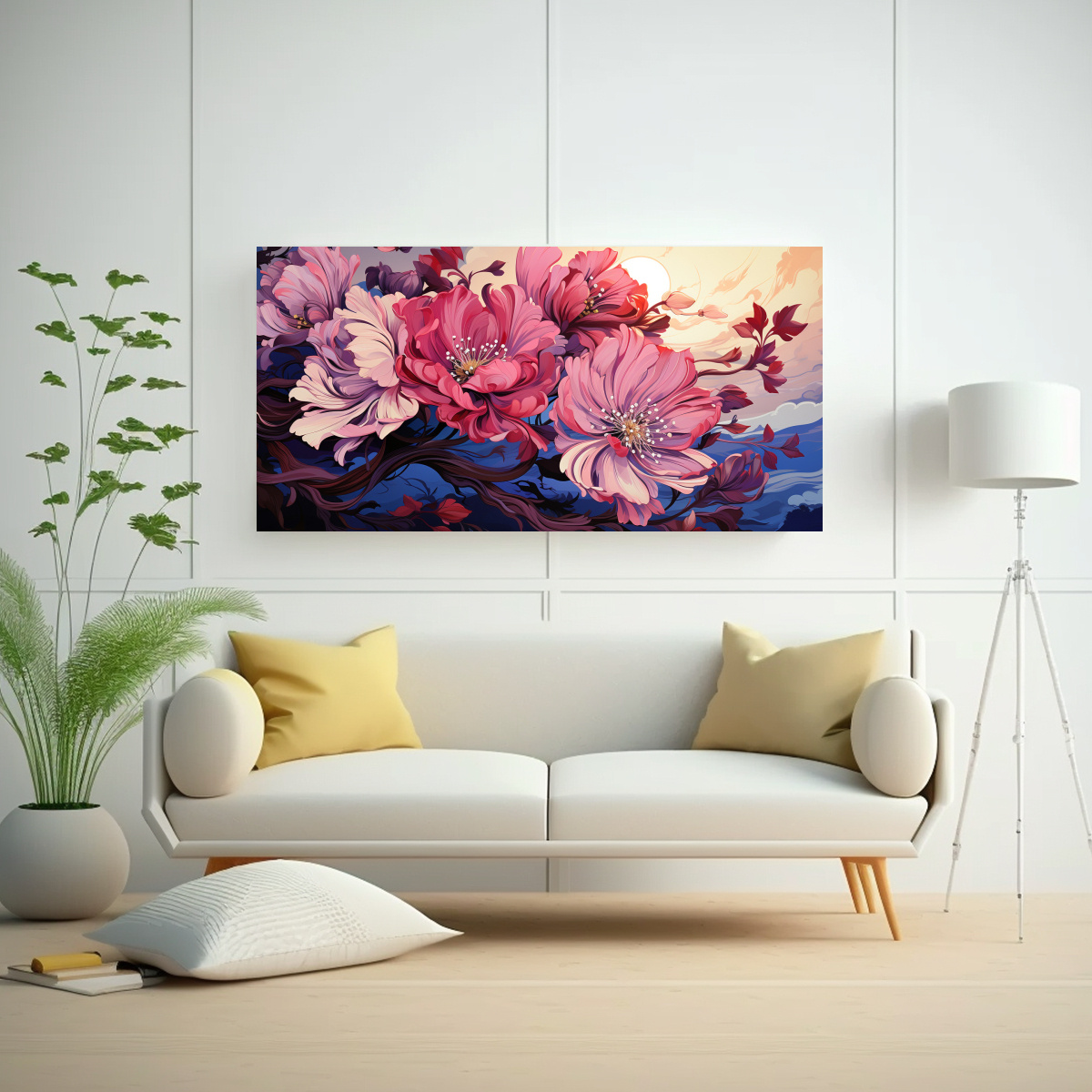 ARTE HORIZONTAL LINDA A EN COLORES MORADO Y ROSA CON ATMÓSFERA NEONOIR Y NEO POP EN DECOR 140X70CM - 2