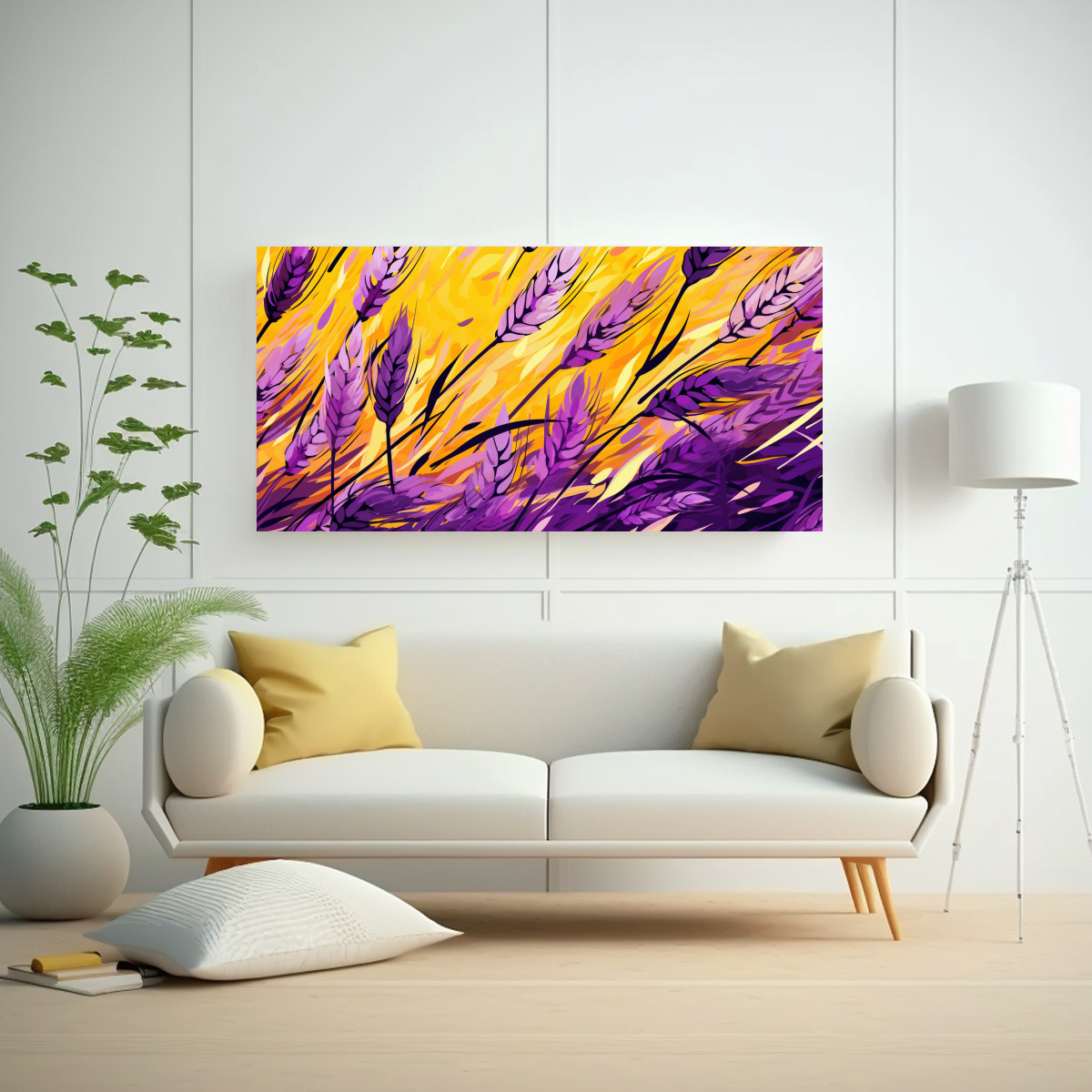 PINTURA DECORATIVA LIENZO ACUARELA DE ARMONÍA DE COLORES CON GRANOS DE ARROZ EN AMARILLO  120X60CM - 2