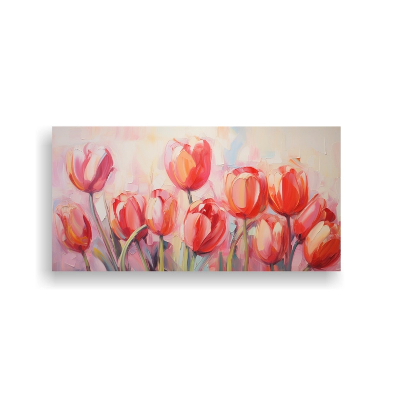 CUADRO ABSTRACTO DE TULIPANES EN ÓLEO DE ALTA CALIDAD PARA DECORAR LA SALA 60X30CM - 1