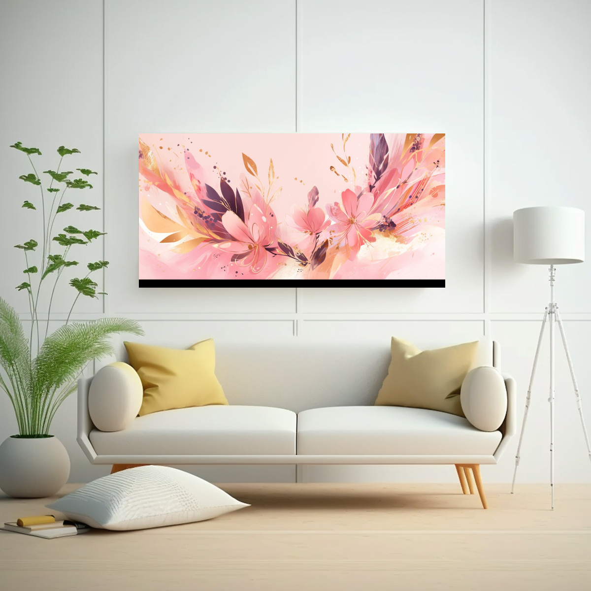 CUADROS DE PARED MODERNOS EN COLORES ORO Y ROSA ATMOSFERA NEONOIR AL ESTILO DE LA DECORACI 160X80CM - 2