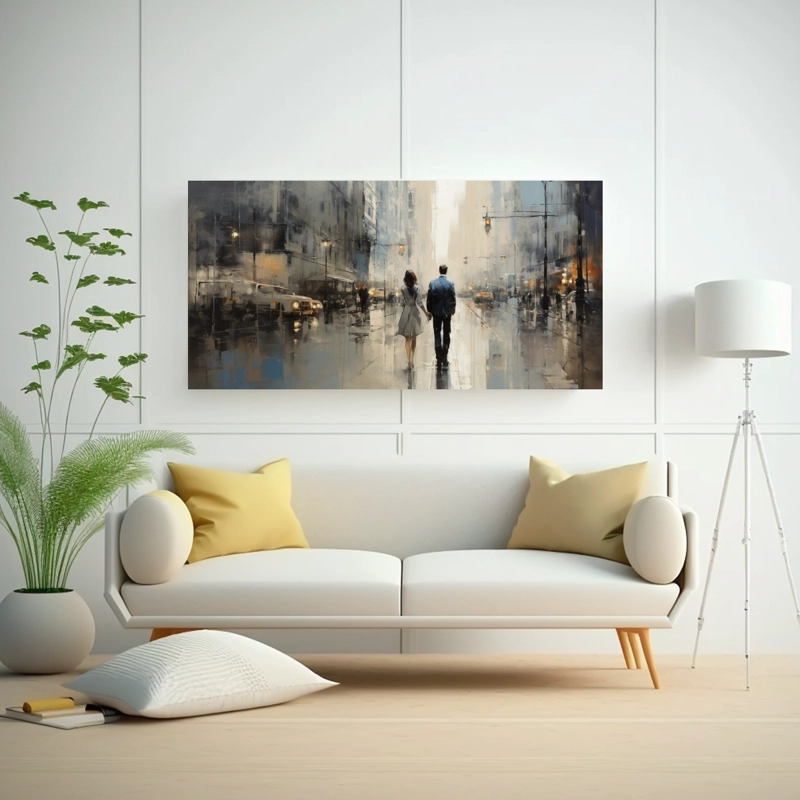 CUADRO JUVENIL PINTURA AL ÓLEO IMPRESIONISTA DE UN HOMBRE Y UNA MUJER CAMINANDO 40X20CM - 2