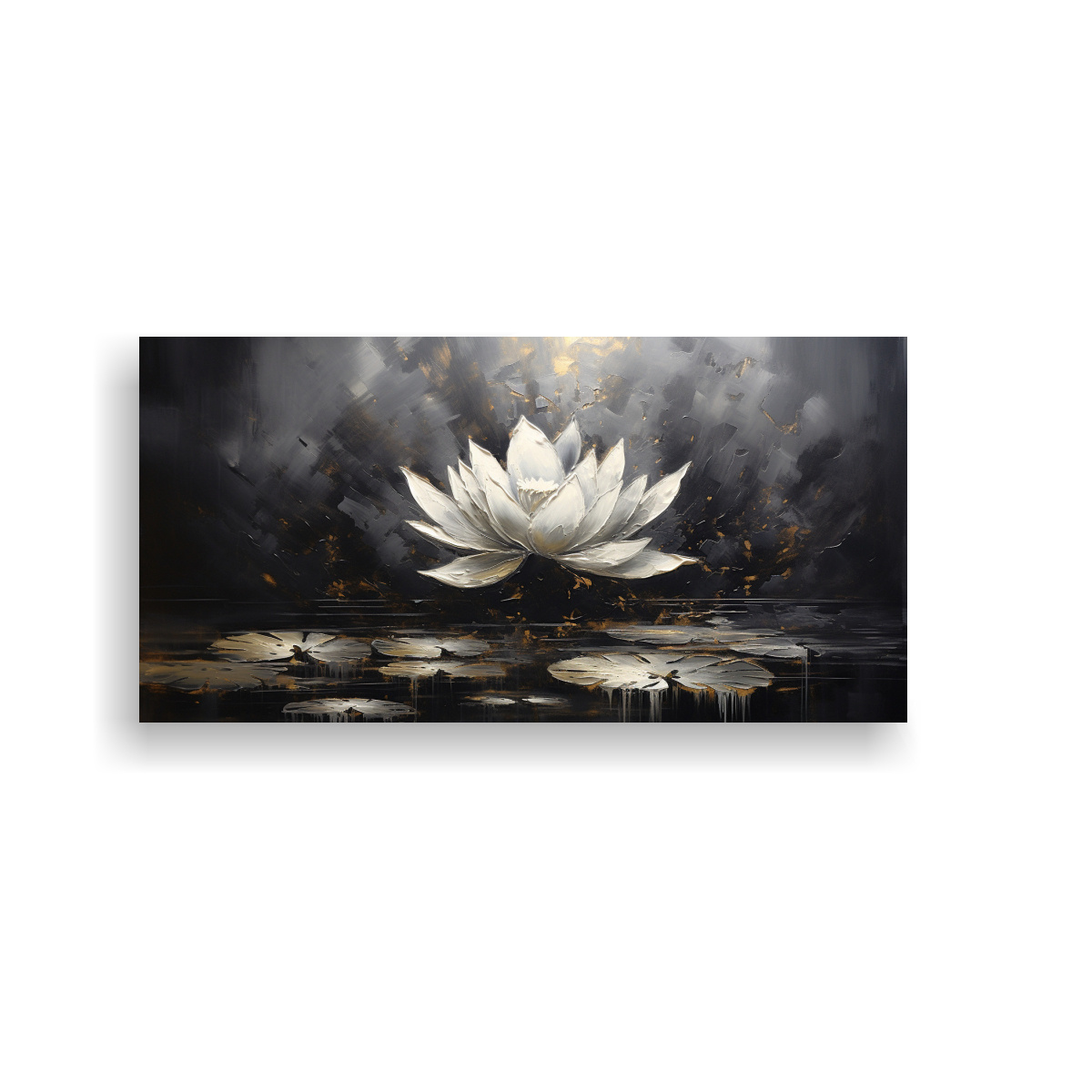 PINTURA LIENZO CÁLIDO, ADORNO NEGRO LOTÚS EN ESTILO DECORATIVO 60X30CM - 1