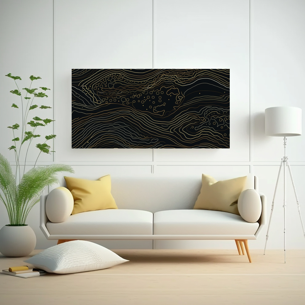 CUADRO CUADRO PODER MAPA TOPOGRÁFICO CON LÍNEAS DORADAS SOBRE FONDO NEGRO 160X80CM - 2