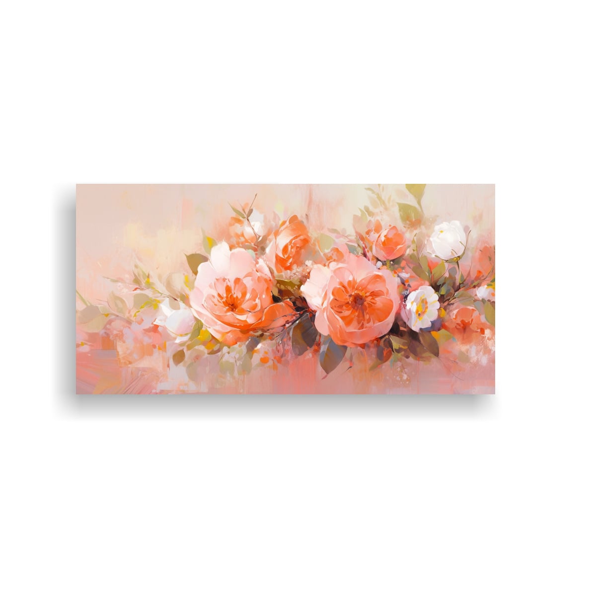 PINTURA EN LIENZO CON DETALLES INTRINCADOS DE FLORES EN COLORES NARANJA Y ROSA EN PINTURAS 40X20CM - 1