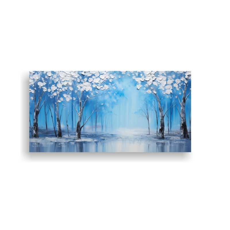 PINTURA DE PARED ACUARELA INTENSO EN AZUL Y PLATA 120X60CM - 1