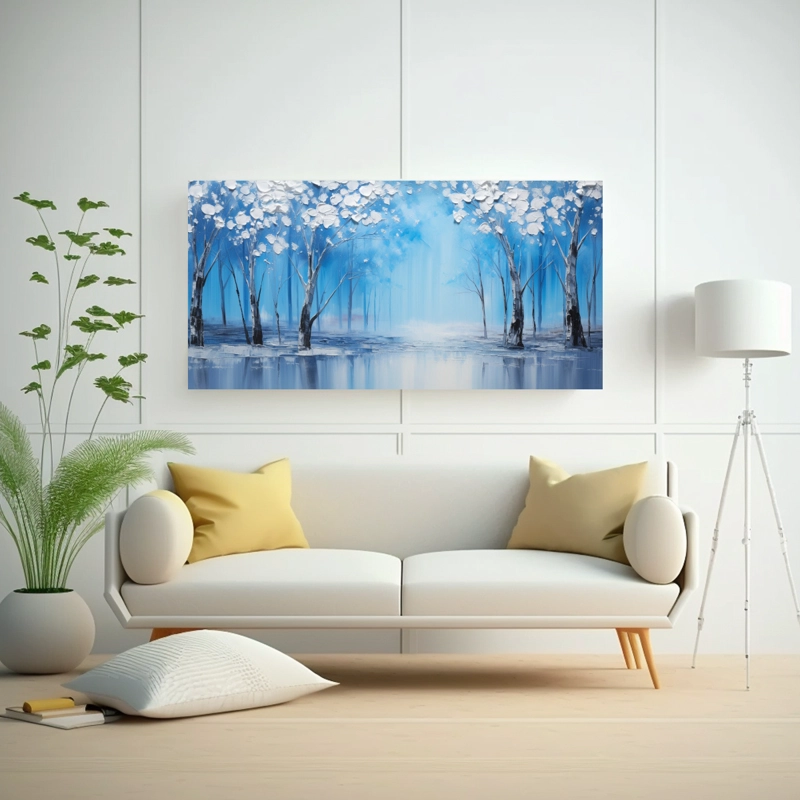 PINTURA DE PARED ACUARELA INTENSO EN AZUL Y PLATA 120X60CM - 2