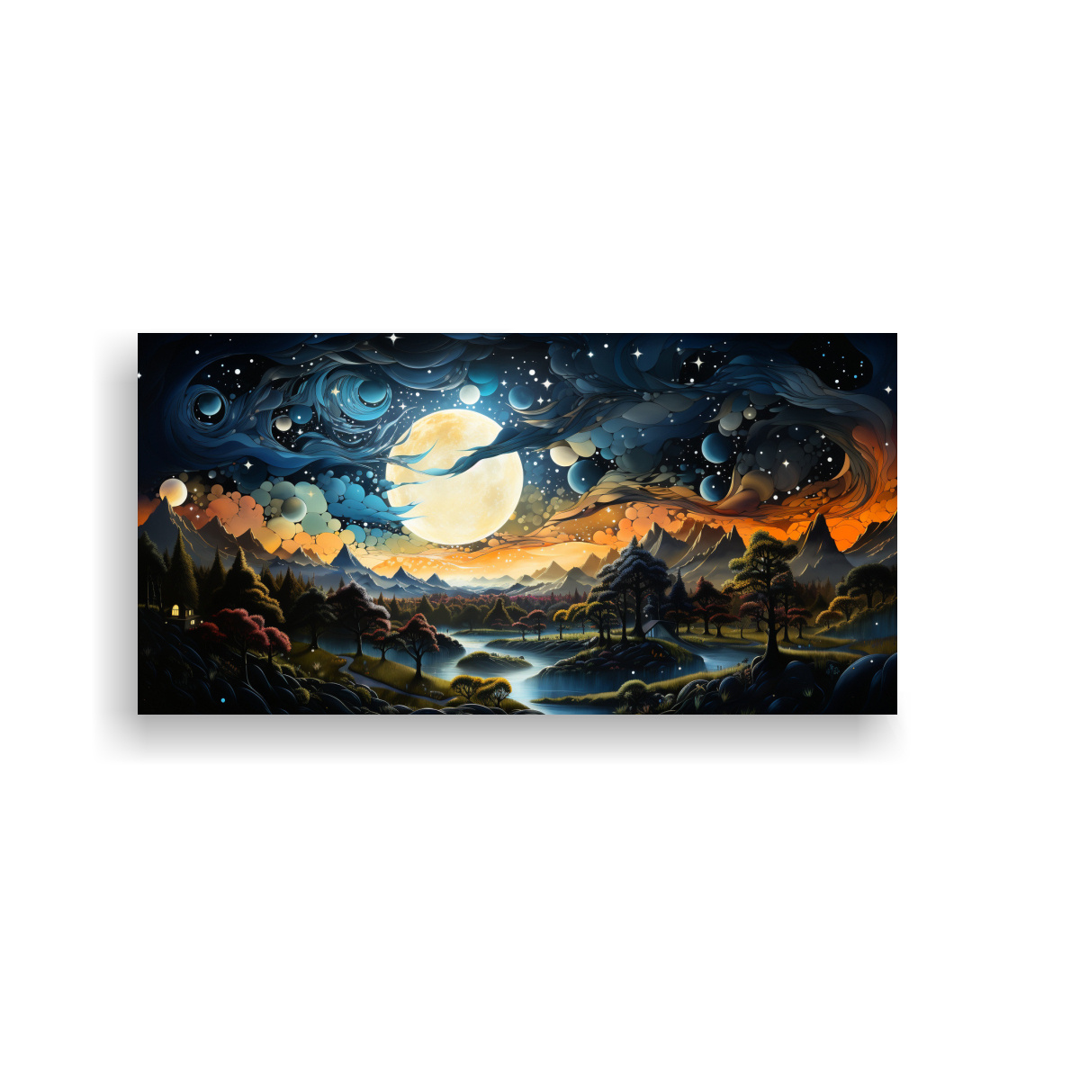 TELA EN BASTIDOR INSPIRADOR MAJESTUOSAS PAISAJES CON LUNA JUNTO A LAS MONTAÑAS 140X70CM - 1
