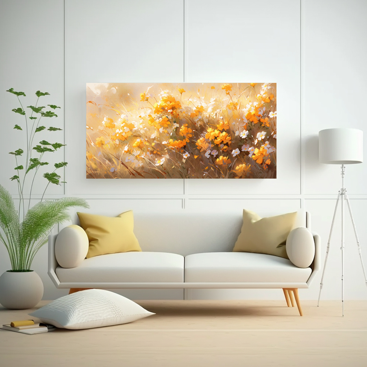 CUADRO DE FLORES AMARILLAS EN LIENZO ESTILO DECORATIVO 140X70CM - 2