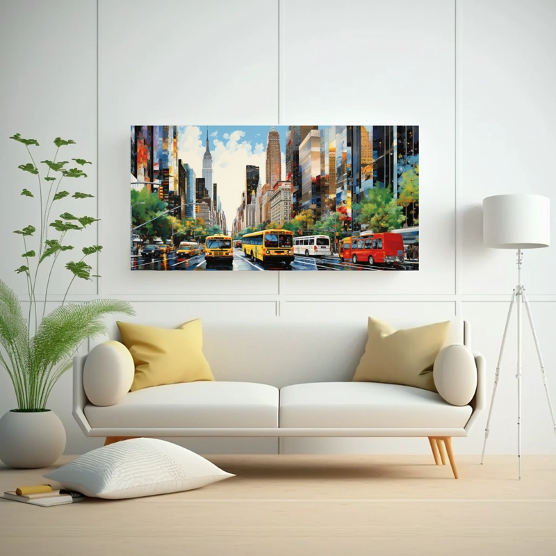LIENZO DE TELA VINTAGE MOTIVO PINTAR UNA IMAGEN DE UNA CALLE URBANA LLENA DE PINTURAS DE D 140X70CM - 2