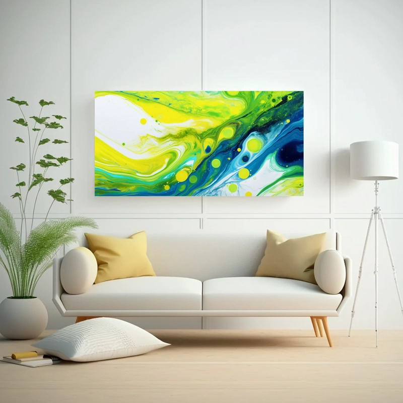 CUADRO PATRON INTENSO YELLOW GREEN BLUE AND WHITE; DISEÑO DE TEXTURA LLAMATIVO. 160X80CM - 2