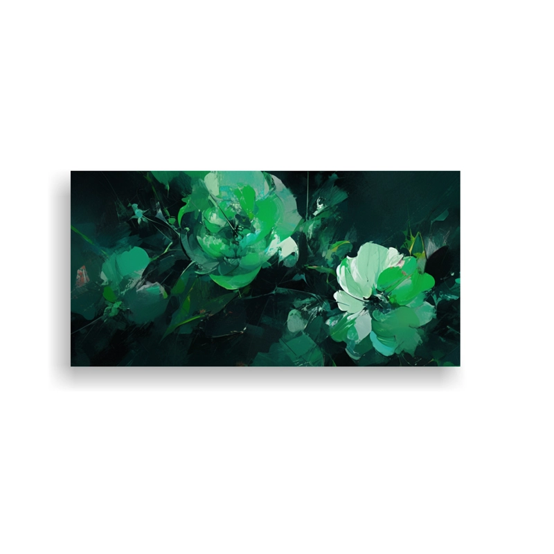 CUADRO FLORAL VERDE Y NEGRO EN LIENZO PARA DECORACIÓN 60X30CM - 1