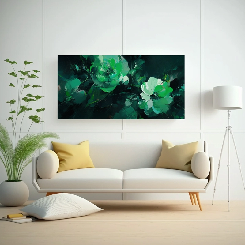 CUADRO FLORAL VERDE Y NEGRO EN LIENZO PARA DECORACIÓN 60X30CM - 2