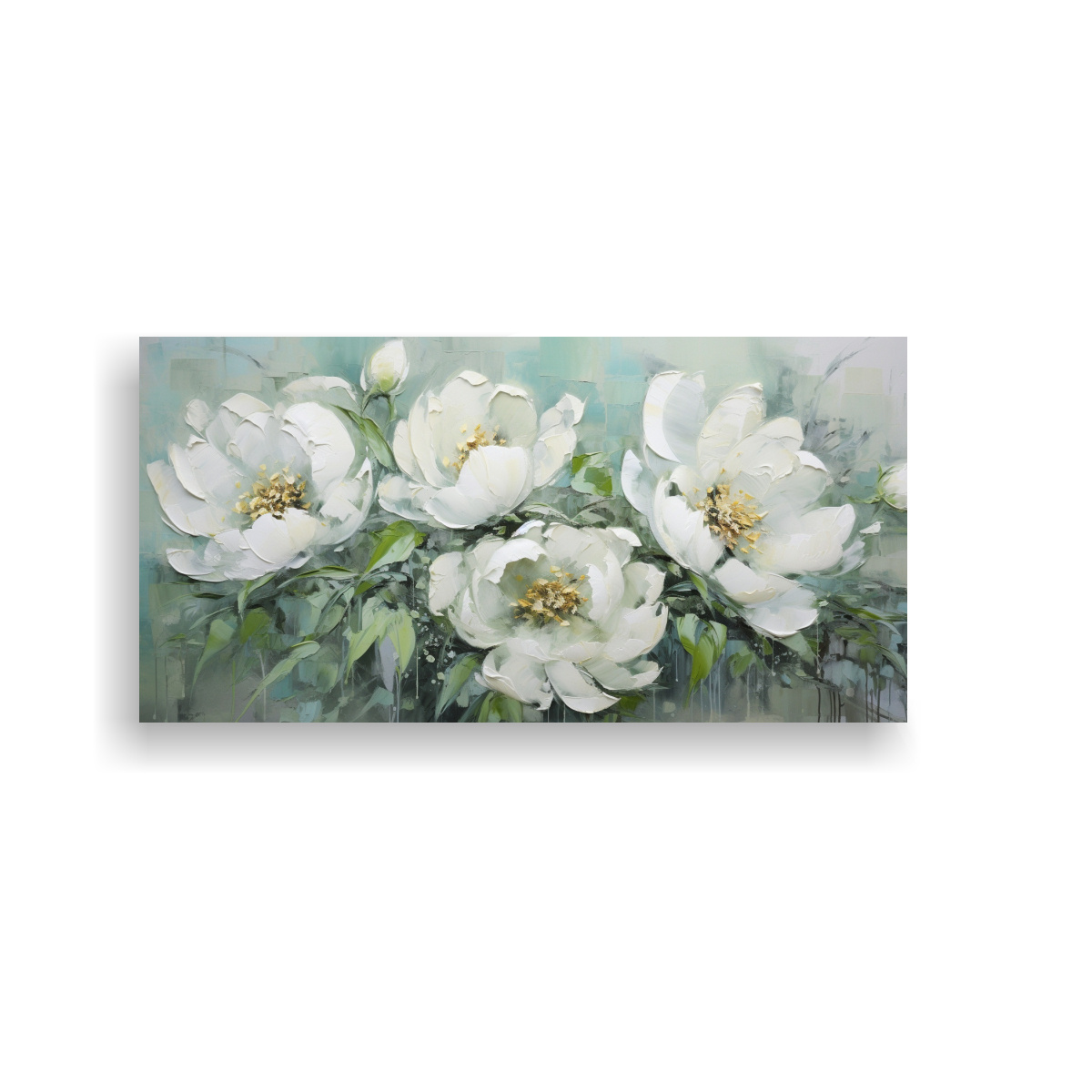 PINTURA FLORAL DE PEONÍAS VERDES EN LIENZO ESTILO DECORATIVO 80X40CM - 1