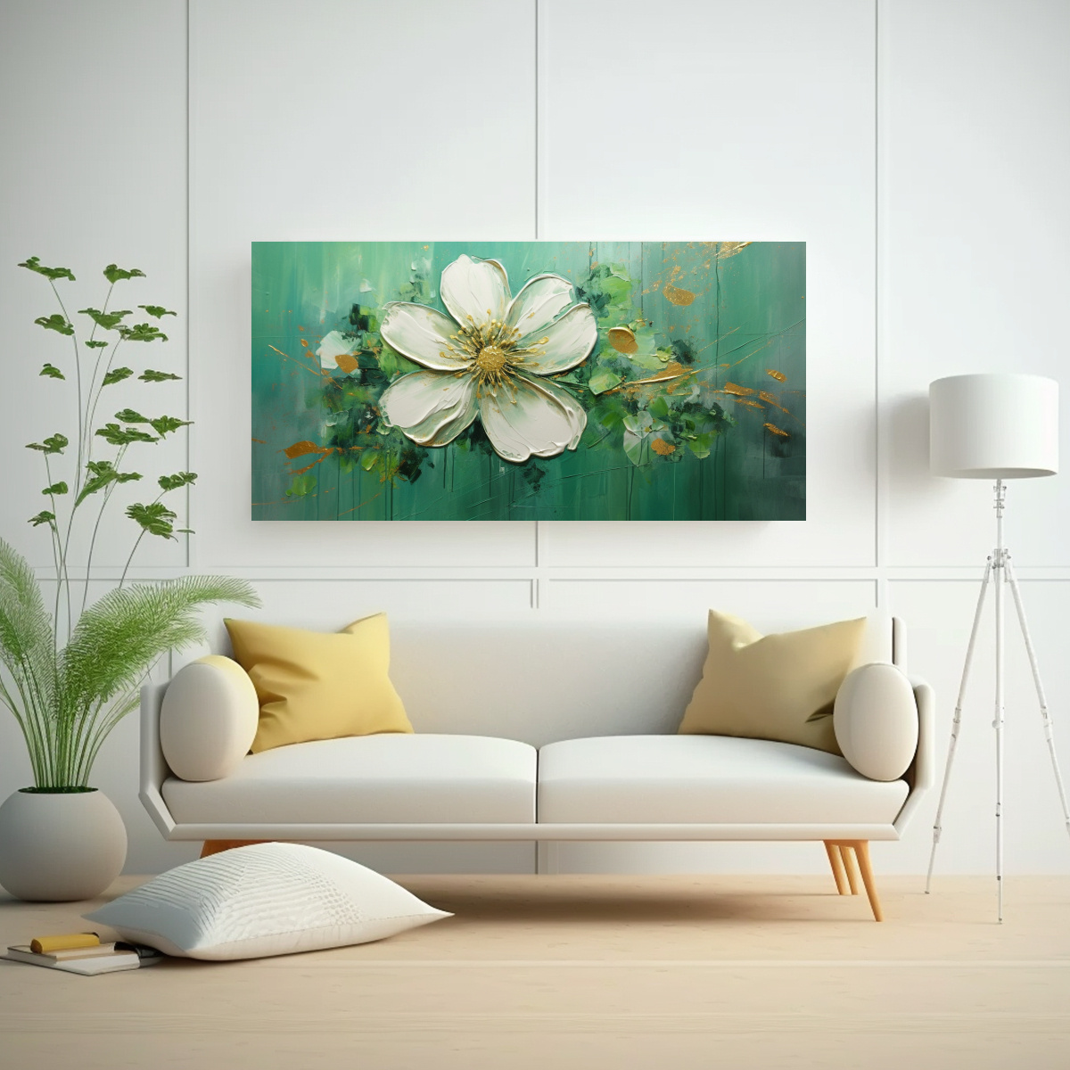 PINTURA EN BASTIDOR DE FLORES VERDES EN ESTILO DE SALA 160X80CM - 2