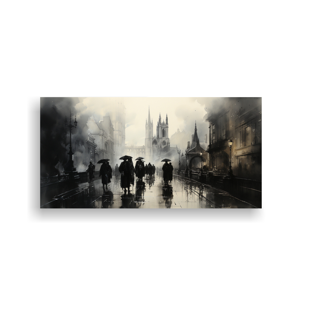 PINTURA DECORATIVA: GENTE CAMINANDO EN UNA CIUDAD EN 3D 120X60CM - 1