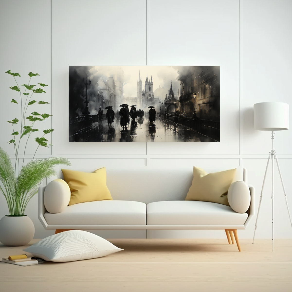 PINTURA DECORATIVA: GENTE CAMINANDO EN UNA CIUDAD EN 3D 120X60CM - 2