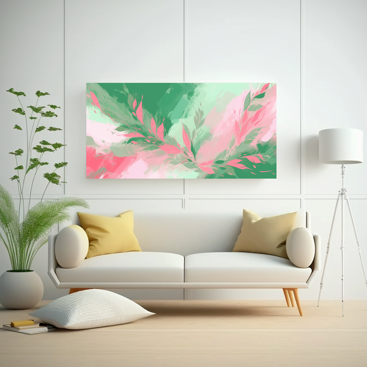 PINTURA DECORATIVA NEONOIR HABITACIÓN EN VERDE Y ROSA CON COMPOSICIÓN DE ARTE FINO 100X50CM - 2